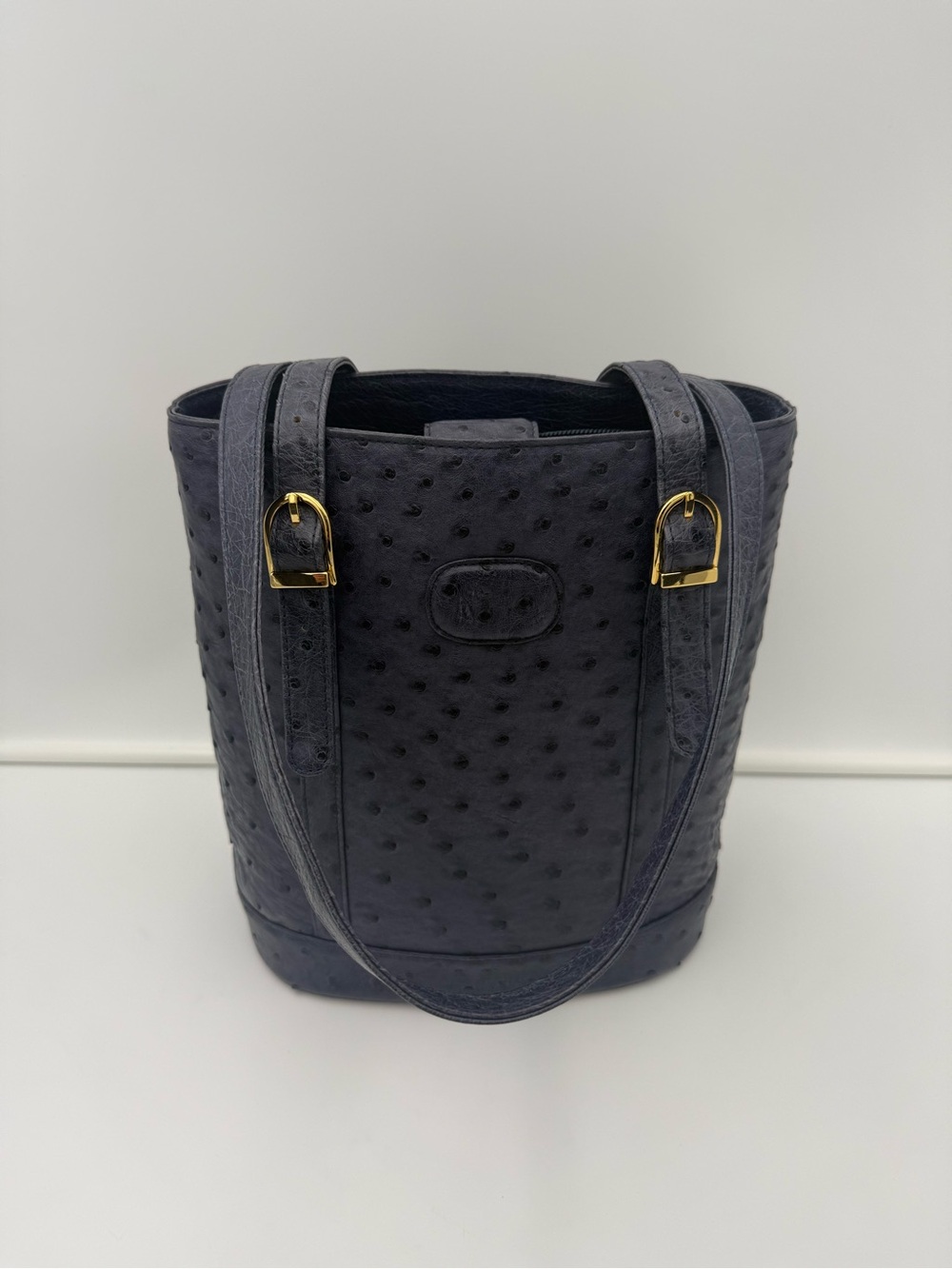 JRA • Blue Exotic Genuine OSTRICH Blue Bucket 24 Shoulder Bag - Made in JAPAN - Picture 11 of 16